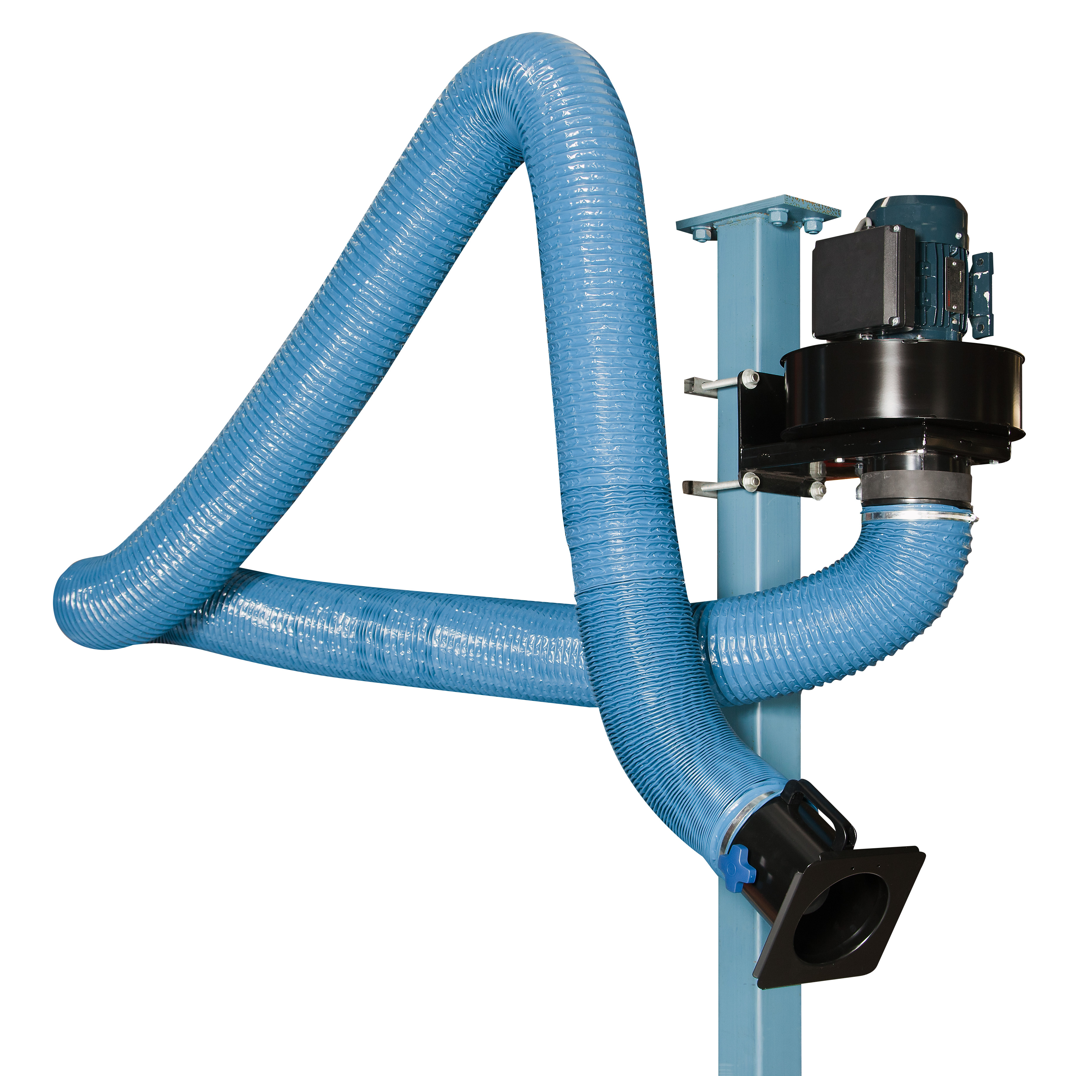 Product shot of a 4-5m Plymoth IS fume extraction arm, pole mounted with extraction fan